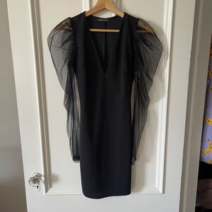 Daylight Black Mini Dress Mesh Puff Sleeve (S but fits like XS)